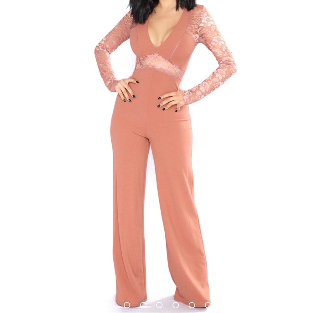 Hanna Lace Cut Out Jumpsuit - Rose